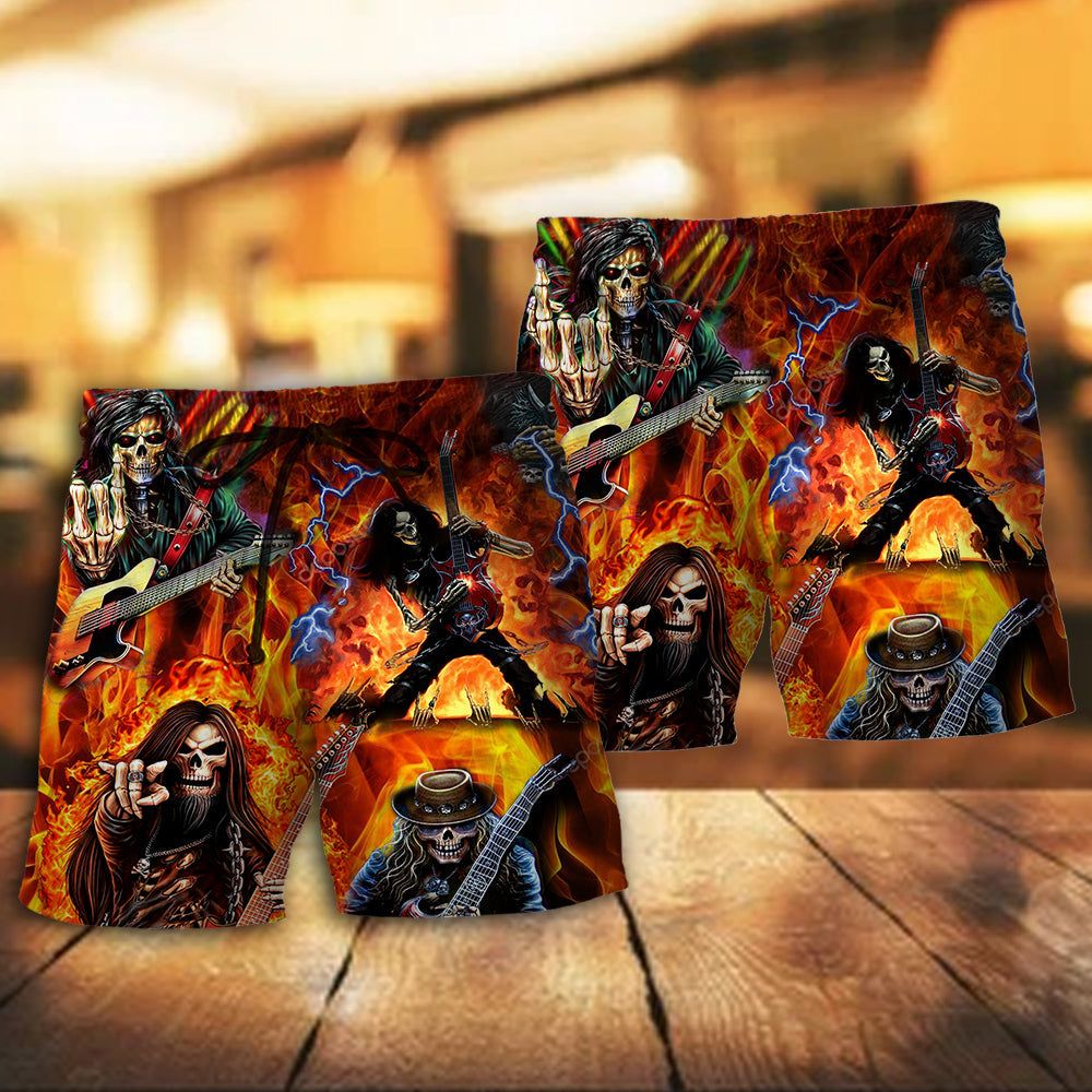 Guitar Skull Fire Style Trendy Aloha Hawaiian Beach Shorts