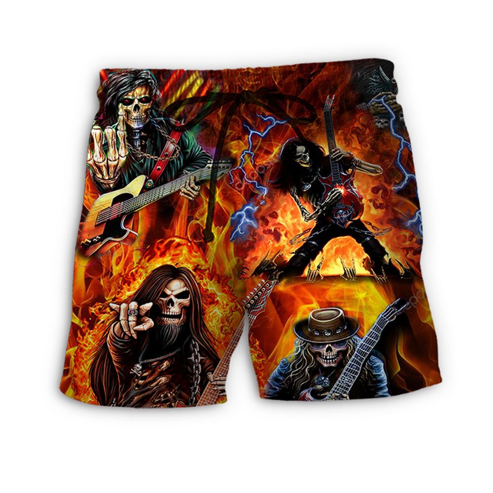 Guitar Skull Fire Style Trendy Aloha Hawaiian Beach Shorts Guitar Skull Fire Style Trendy Aloha Hawaiian Beach Shorts