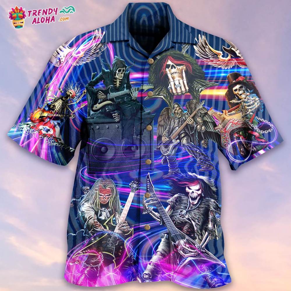 Guitar Skull Music Skull Crazy Purple Hawaiian Shirt – Trendy Aloha