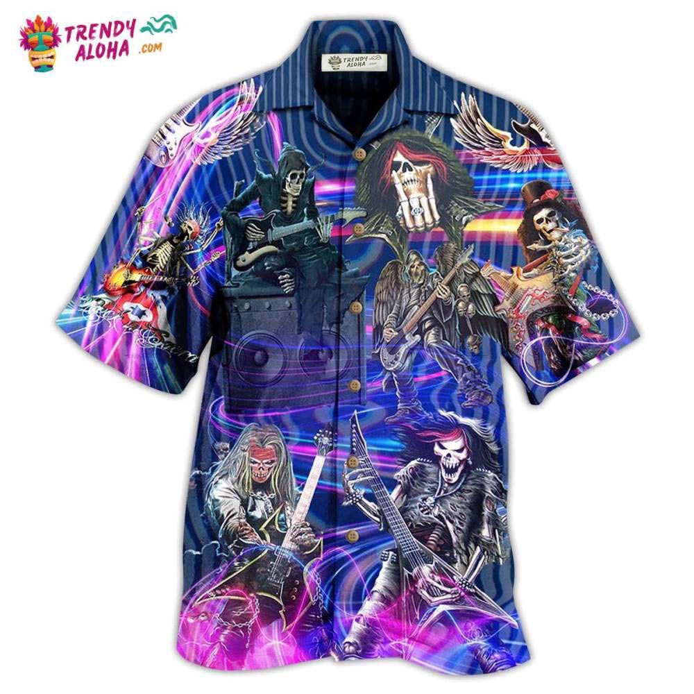 Guitar Skull Music Skull Crazy Purple Hawaiian Shirt – Trendy Aloha