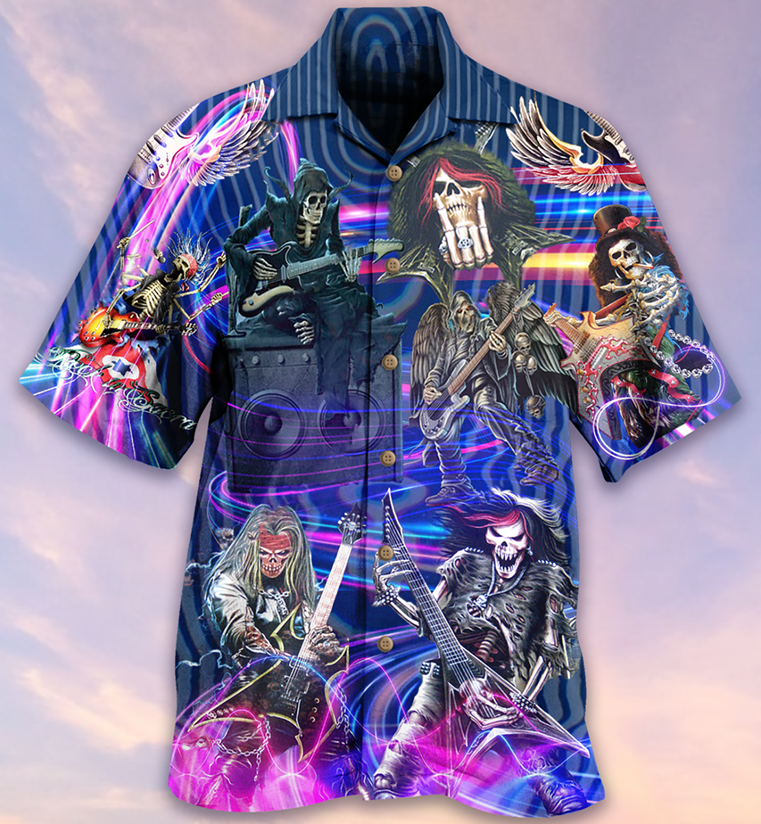 Guitar Skull Music Skull Crazy Purple Hawaiian Shirt