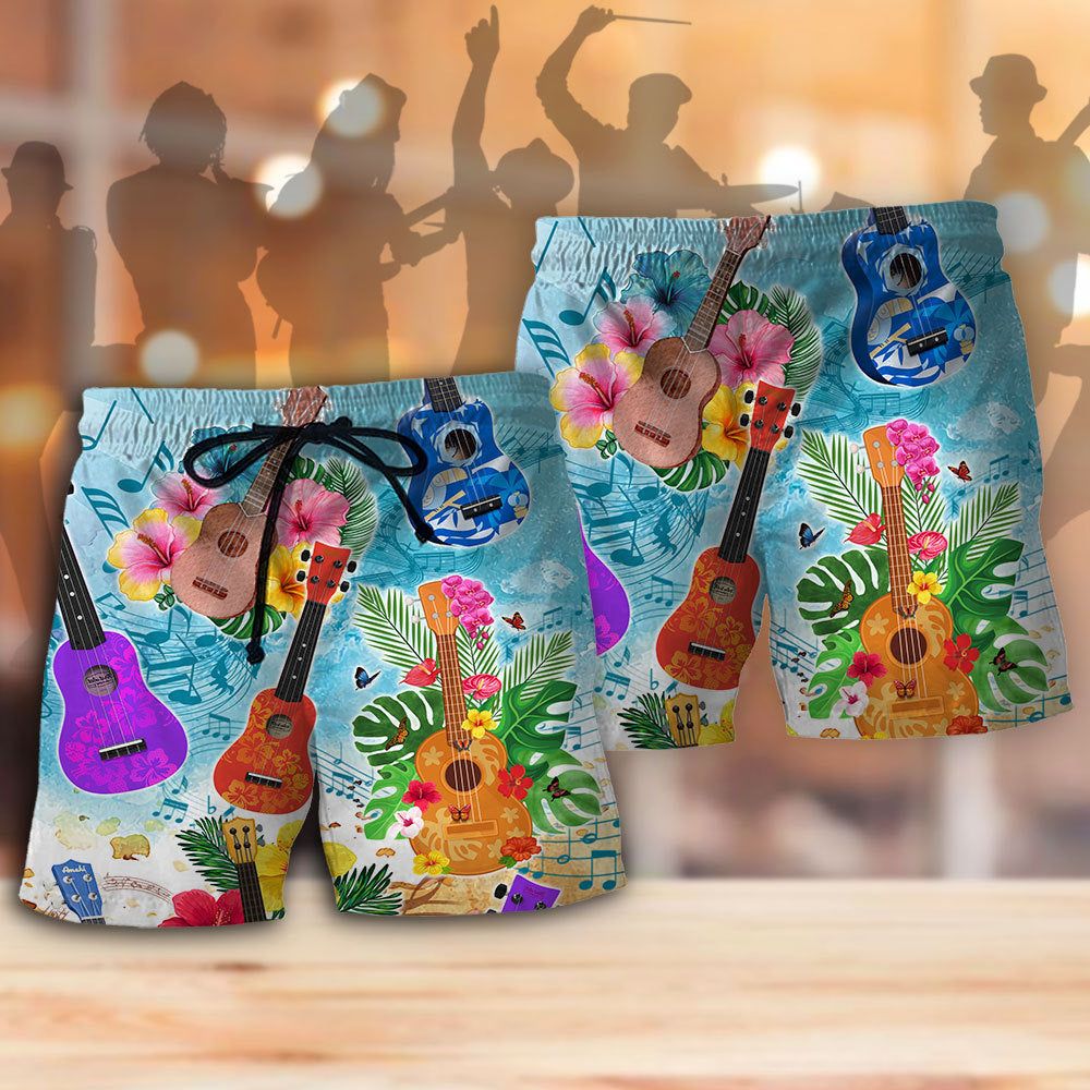 Guitar Tropical Hawaii Ukulele Trendy Aloha Hawaiian Beach Shorts