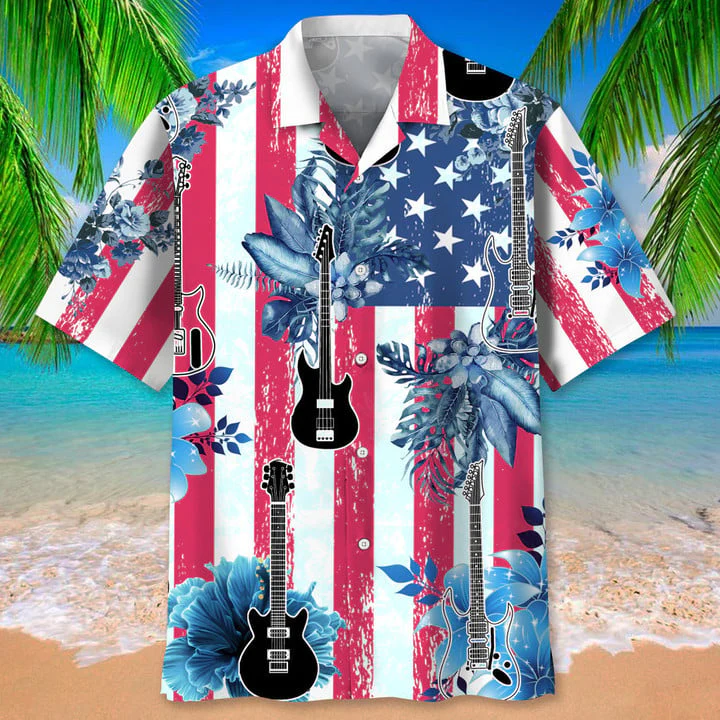 Guitar Usa Flag Nature Trendy Hawaiian Shirt For Men And Women, Guitar Player Shirt, Gift For Guitarist, Guitarist T-Shirt, Guitar Player Gift