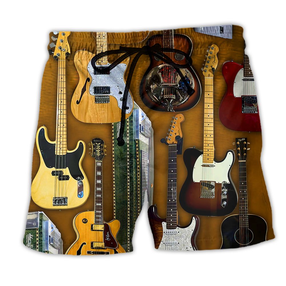 Guitar Vintage Basic Trendy Aloha Hawaiian Beach Shorts Guitar Vintage Basic Trendy Aloha Hawaiian Beach Shorts