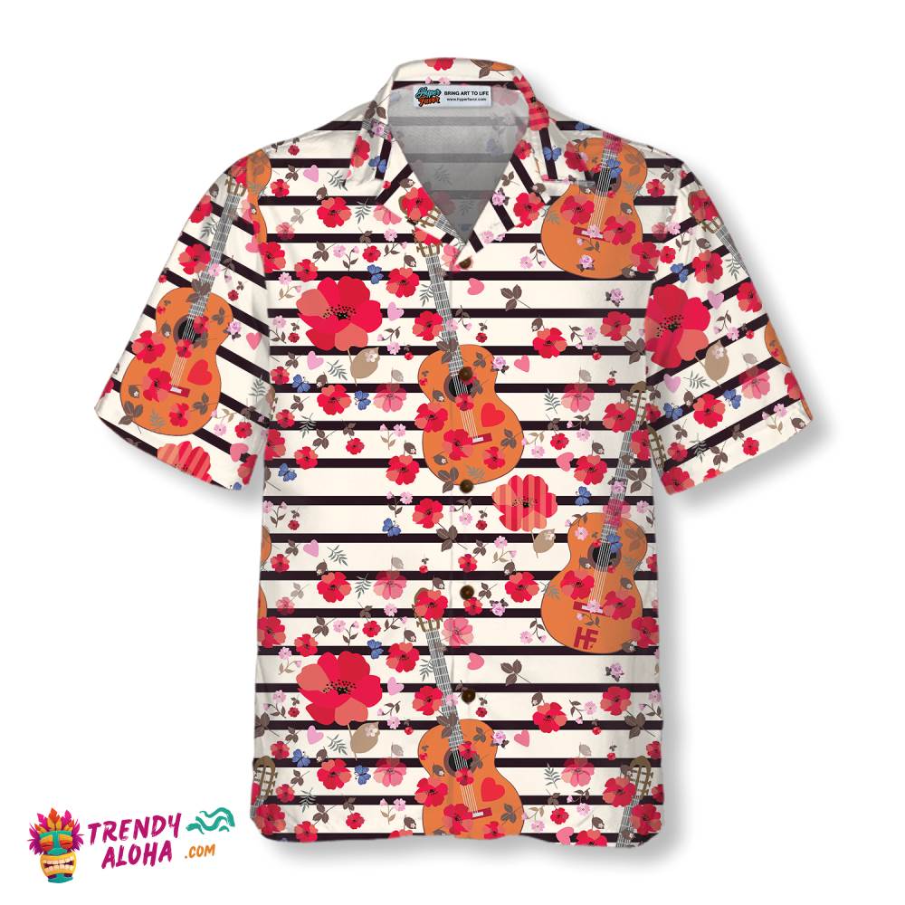Guitars And Flowers Seamless Pattern Hawaiian Shirt