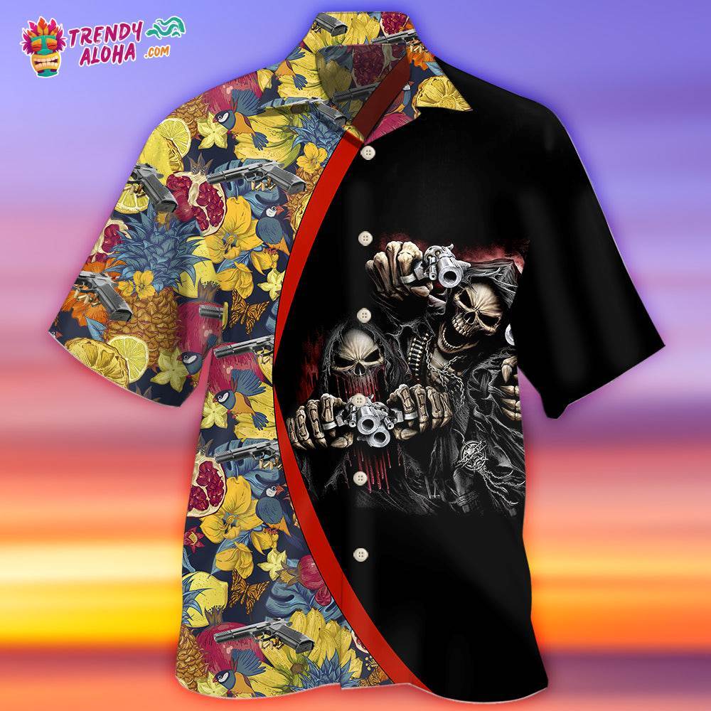 Gun Skull Hand Tropical Gun In Death Hawaiian Shirt – Trendy Aloha