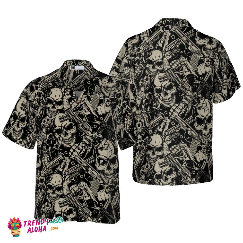 Guns And Skulls Pattern Hawaiian Shirt