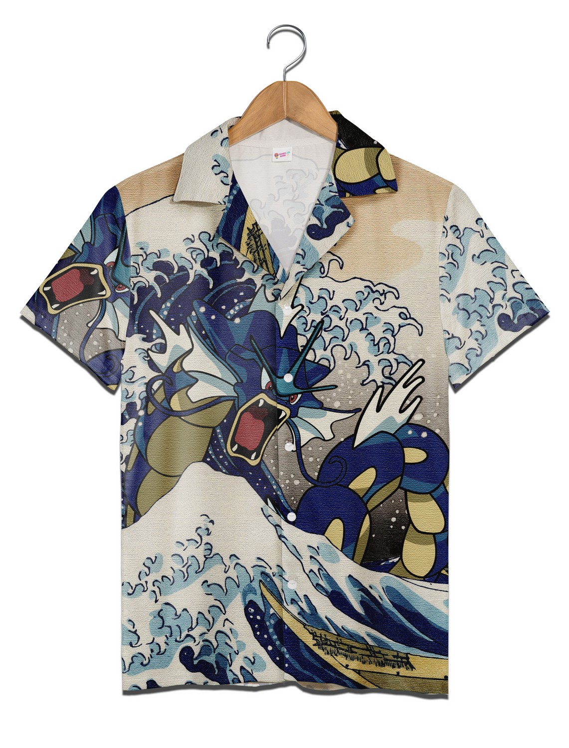 Gyarados Pokemon Hawaiian Shirt, Japanese Wave Art Inspired Pokémon Aloha Shirt for Pokemon Fans Gyarados Pokemon Hawaiian Shirt, Japanese Wave Art Inspired Pokémon Aloha Shirt for Pokemon Fans