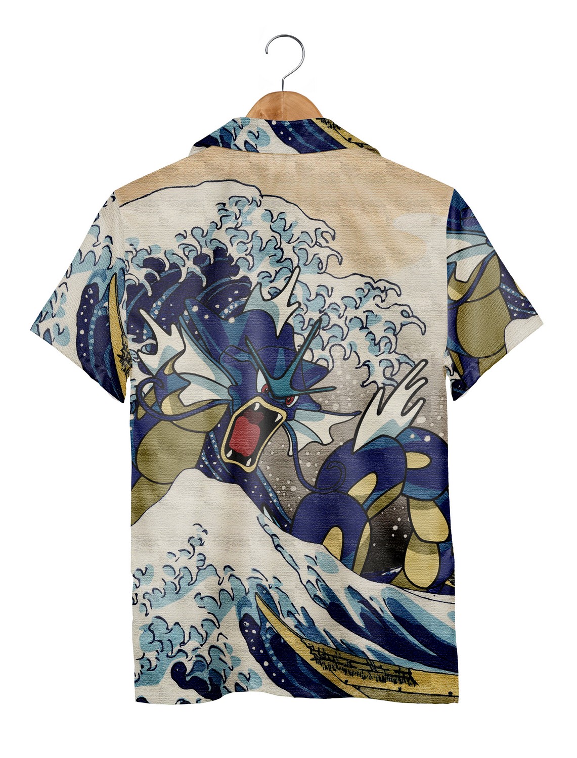 Gyarados Pokemon Hawaiian Shirt, Japanese Wave Art Inspired Pokémon Aloha Shirt for Pokemon Fans