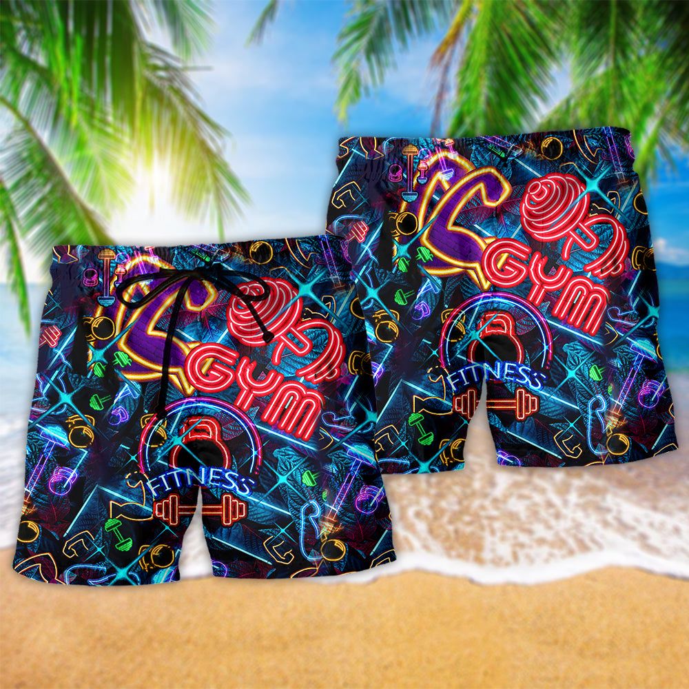 Gym Love Fitness Stunning Neon Trendy Aloha Hawaiian Beach Shorts