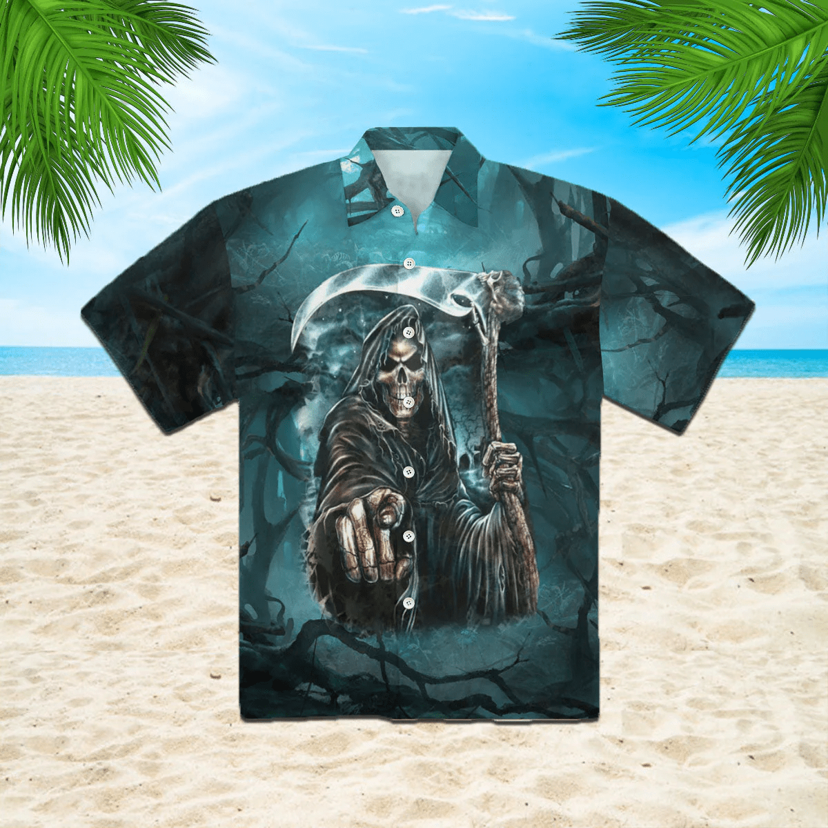 Halloween Aloha Shirt with Grim Reaper Island Spirit