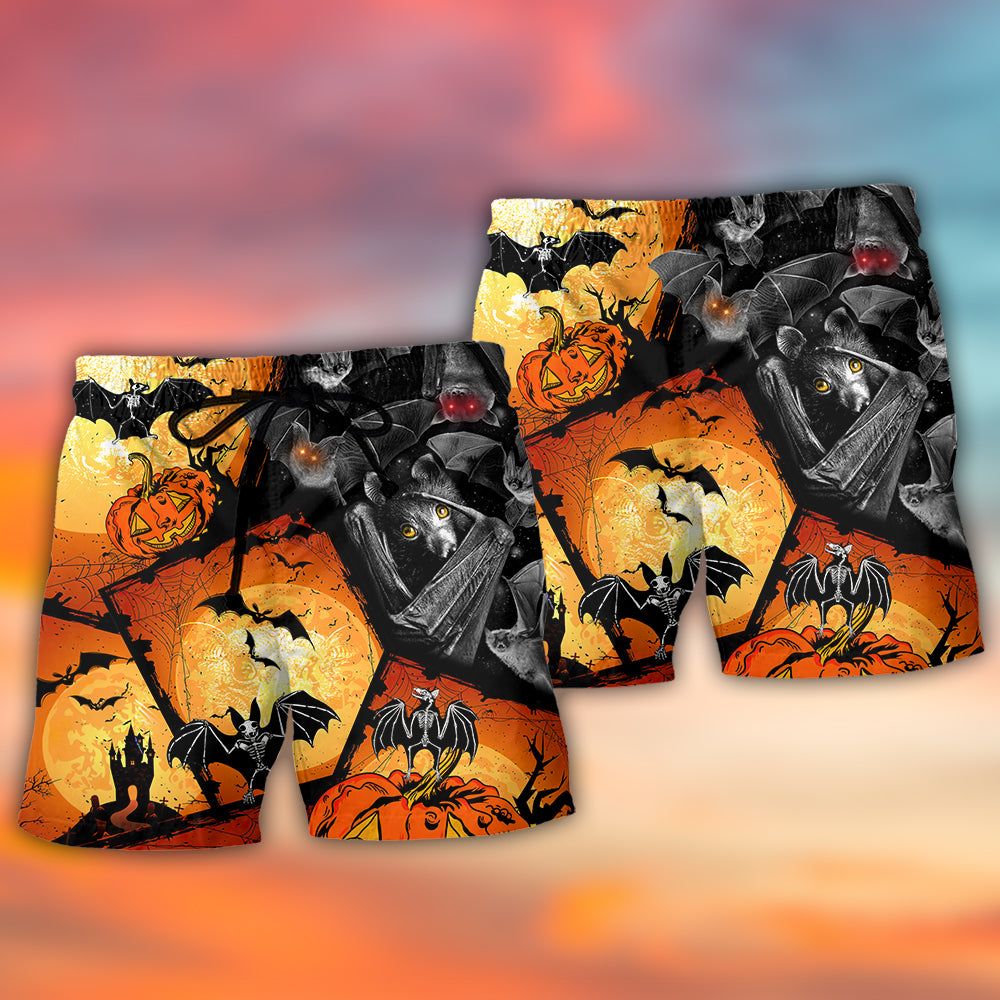 Halloween Bat Pumpkin Scary Trendy Aloha Hawaiian Beach Shorts