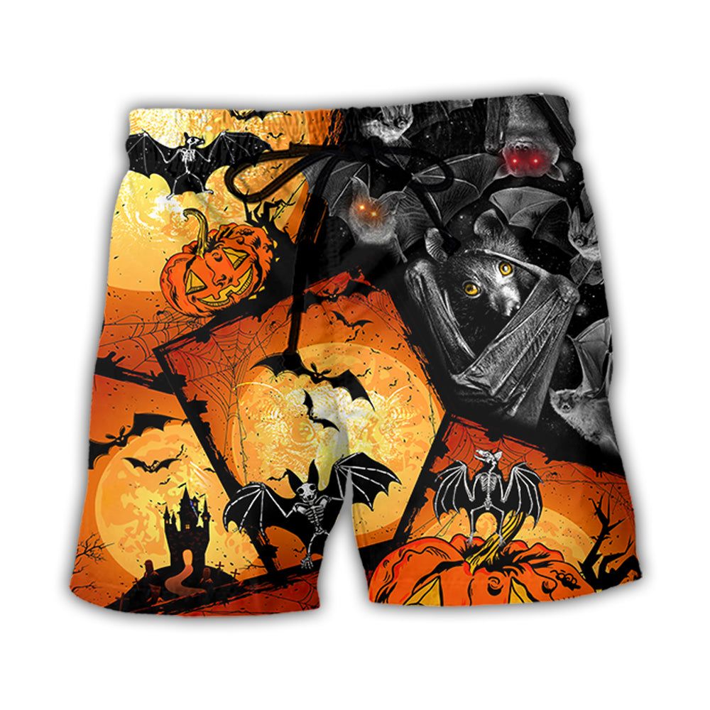 Halloween Bat Pumpkin Scary Trendy Aloha Hawaiian Beach Shorts