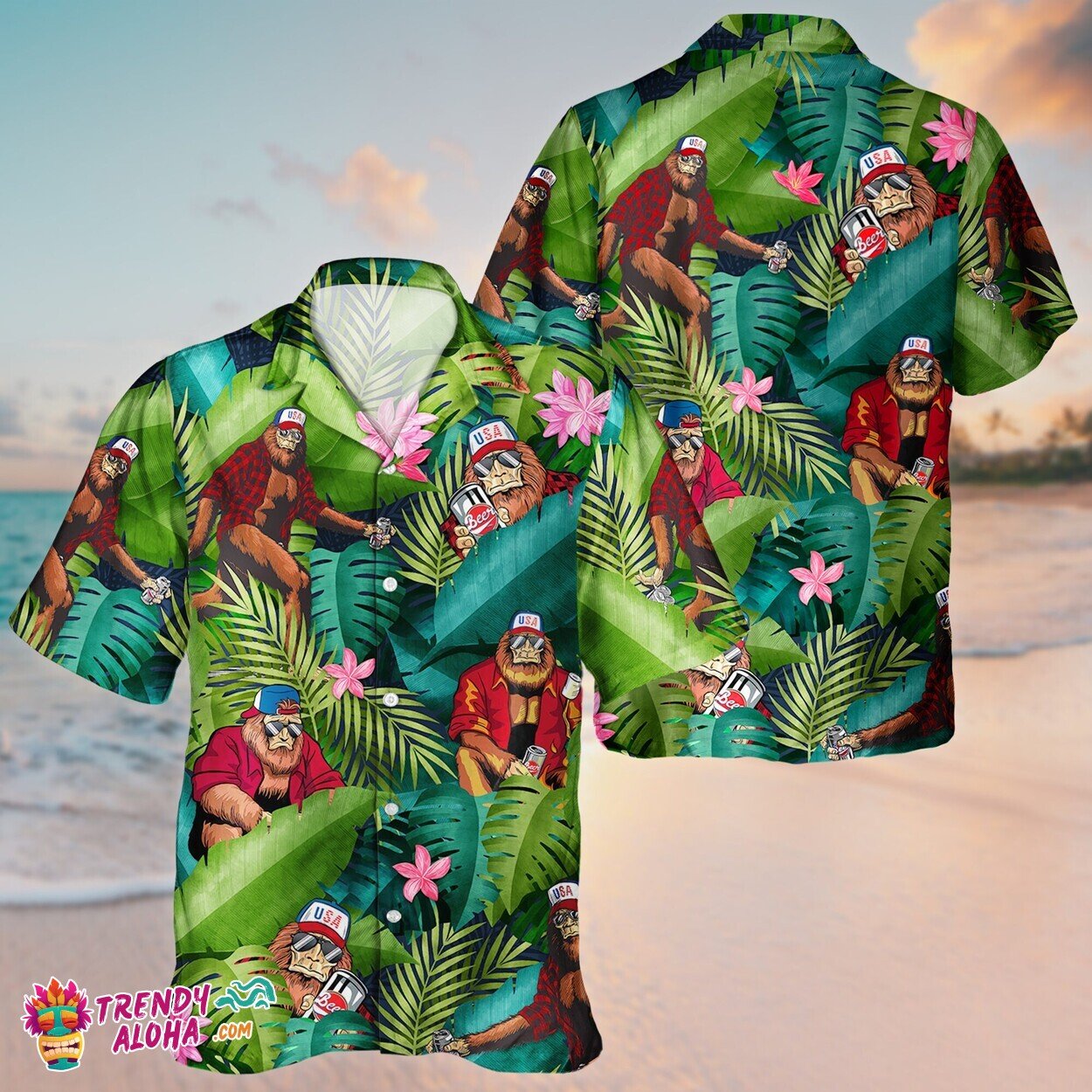 Halloween Bigfoot Unisex 3D Hawaiian Aloha Short Sleeve Shirt