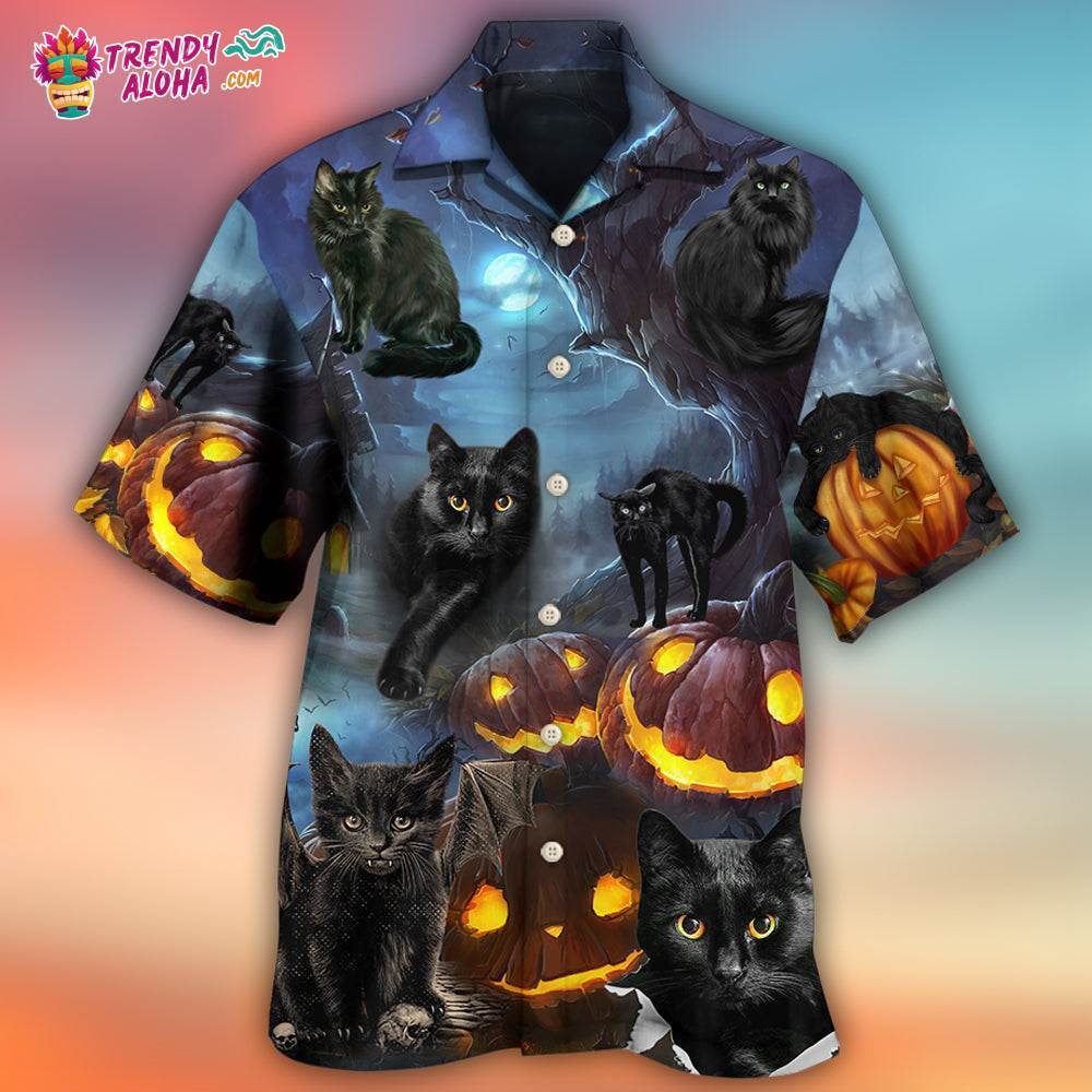 Halloween Black Cat Dark Night Style Hawaiian Shirt – Trendy Aloha