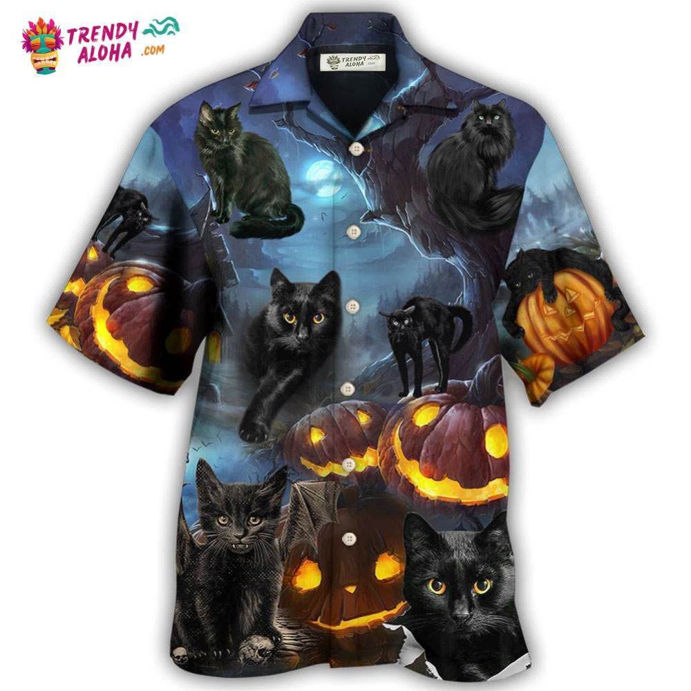 Halloween Black Cat Dark Night Style Hawaiian Shirt – Trendy Aloha
