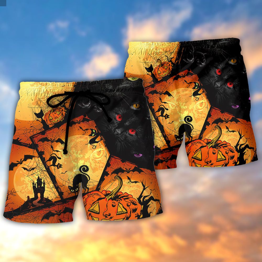 Halloween Black Cat Enjoy Halloween Trendy Aloha Hawaiian Beach Shorts