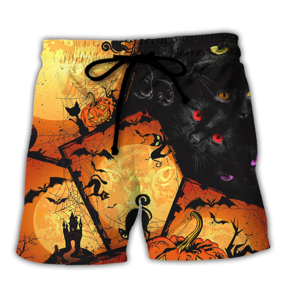 Halloween Black Cat Enjoy Halloween Trendy Aloha Hawaiian Beach Shorts