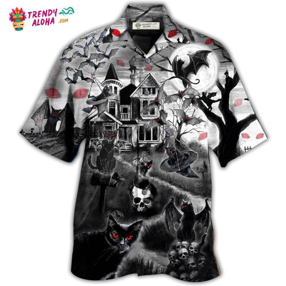 Halloween Black Cat Flying Horror Night Halloween Hawaiian Shirt – Trendy Aloha
