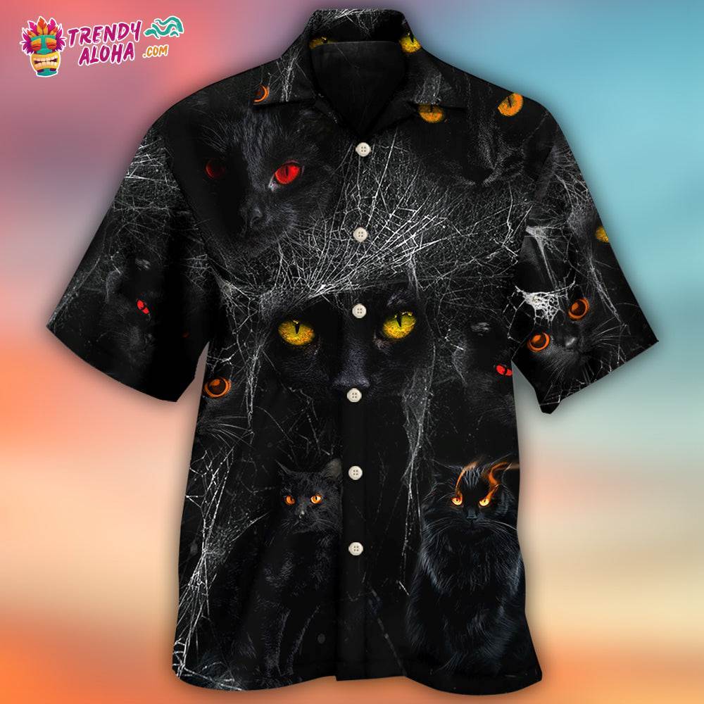 Halloween Black Cat In The Dark Hawaiian Shirt – Trendy Aloha