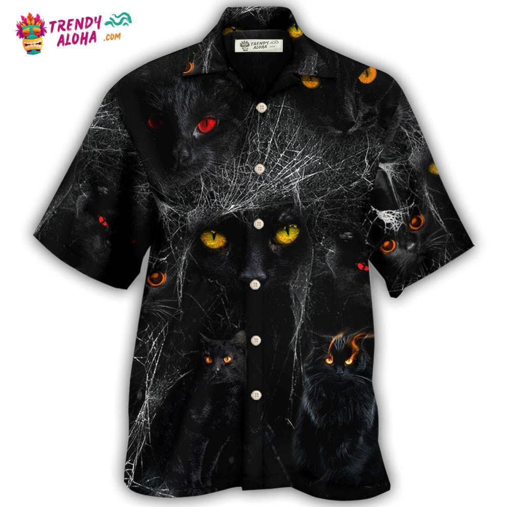 Halloween Black Cat In The Dark Hawaiian Shirt – Trendy Aloha
