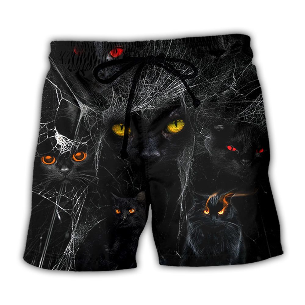 Halloween Black Cat In The Dark Trendy Aloha Hawaiian Beach Shorts