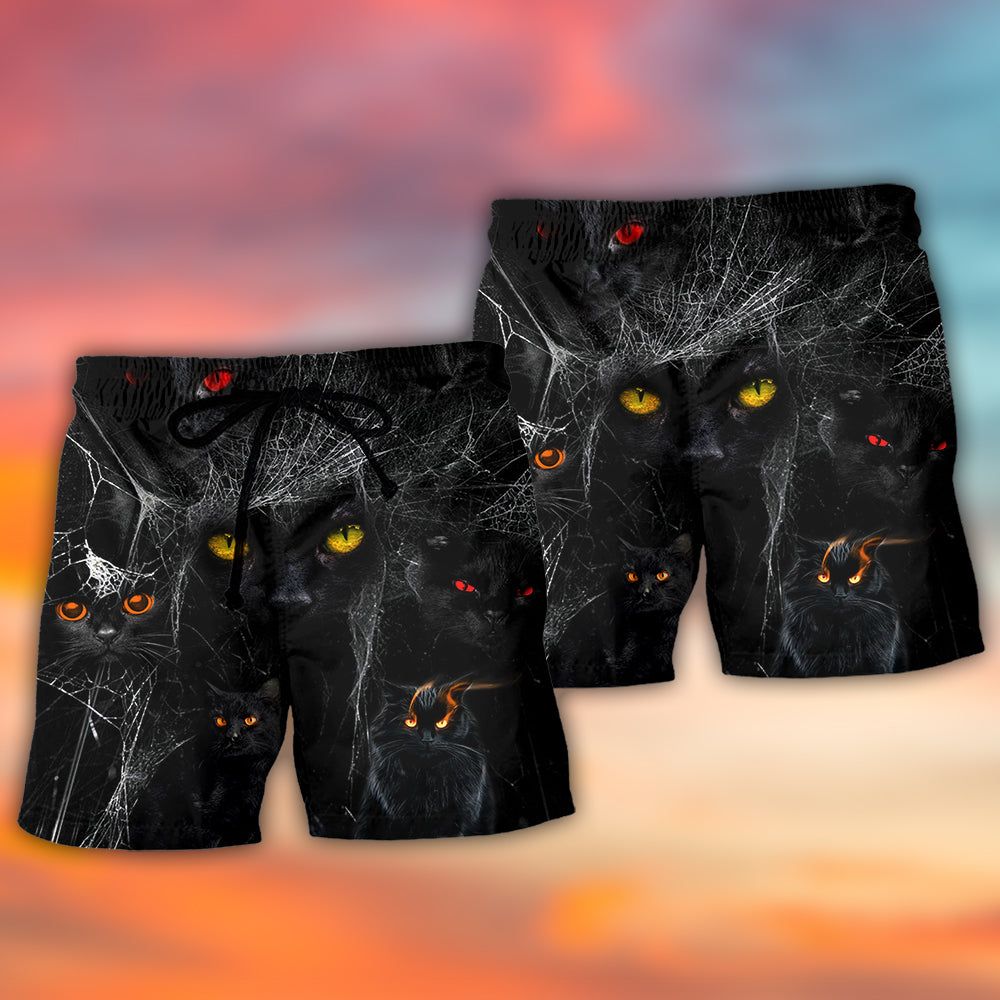 Halloween Black Cat In The Dark Trendy Aloha Hawaiian Beach Shorts