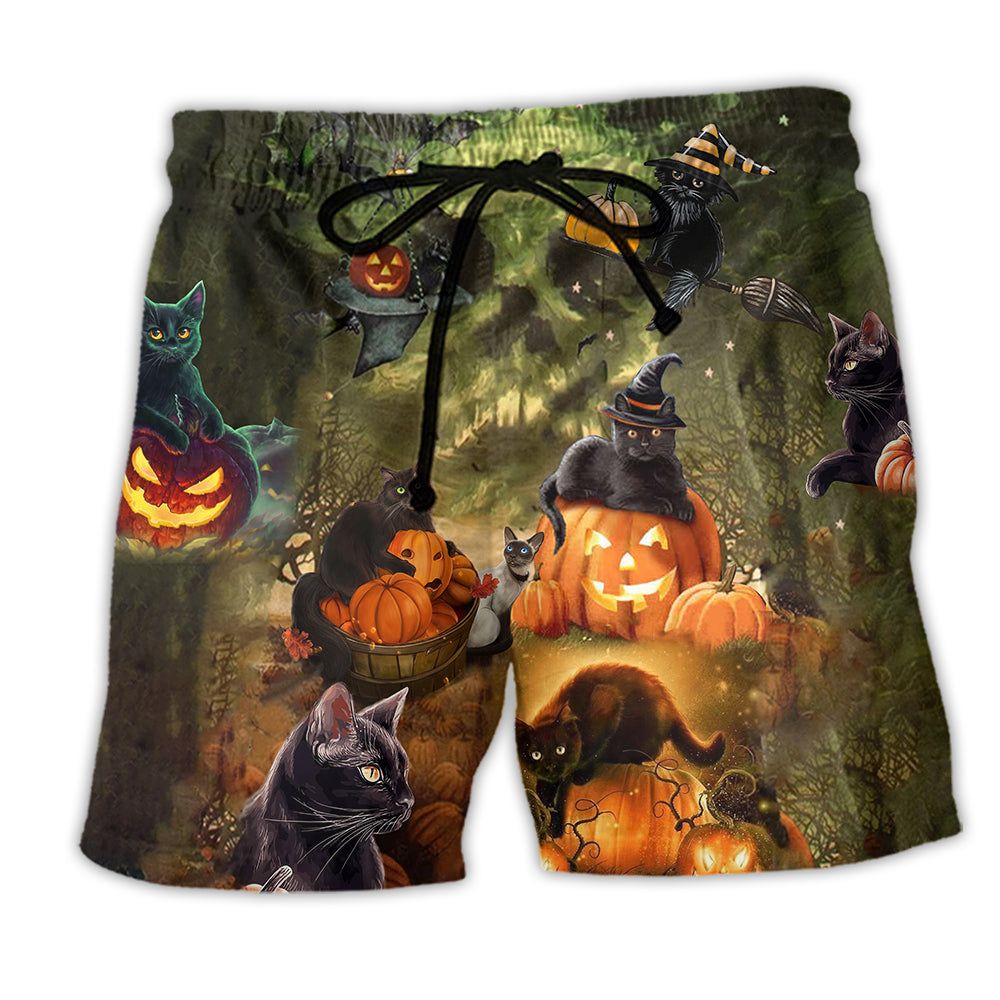 Halloween Black Cat May Luck Be Yours On Halloween Night Trendy Aloha Hawaiian Beach Shorts