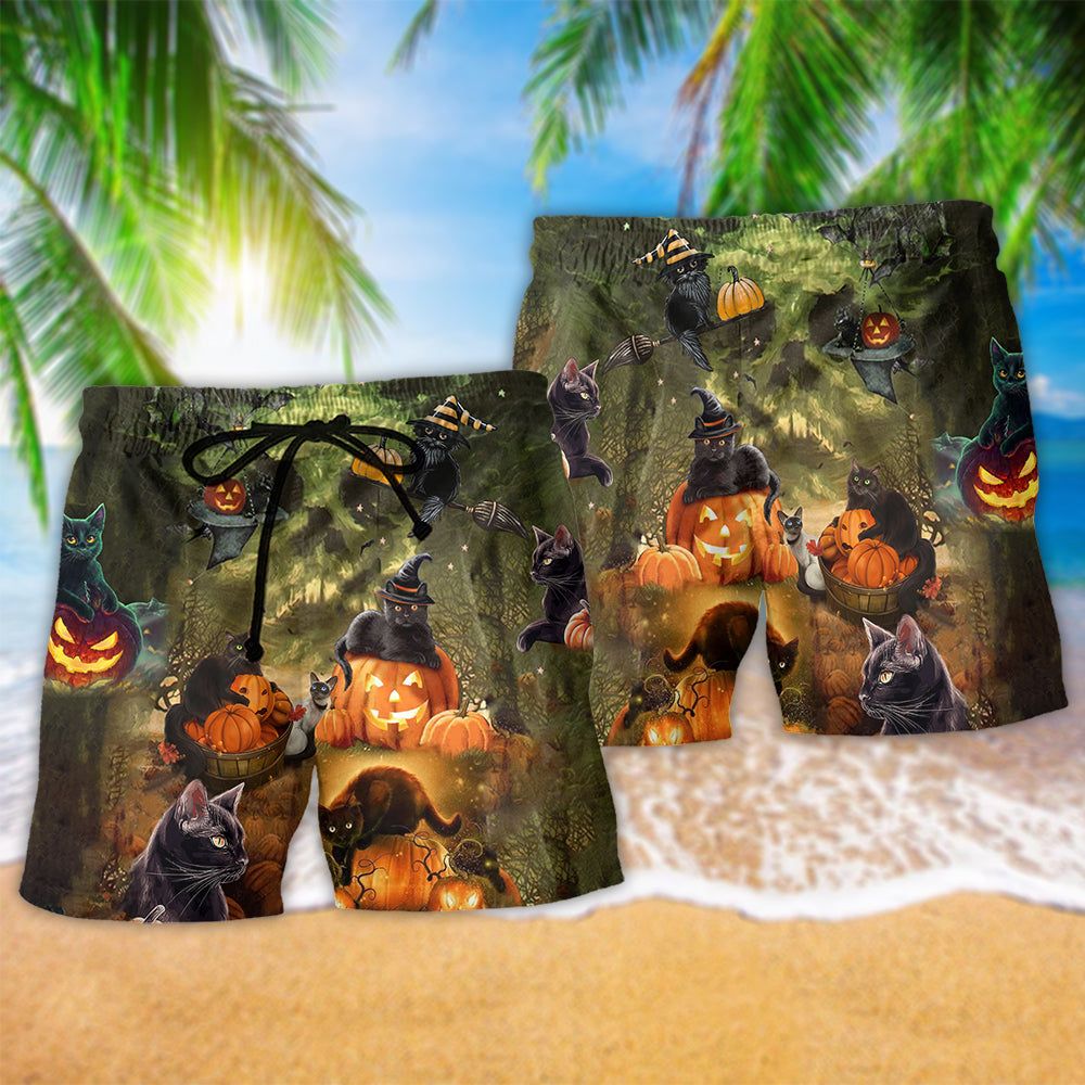 Halloween Black Cat May Luck Be Yours On Halloween Night Trendy Aloha Hawaiian Beach Shorts
