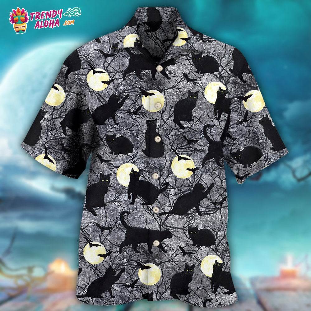 Halloween Black Cat Pattern Hawaiian Shirt – Trendy Aloha