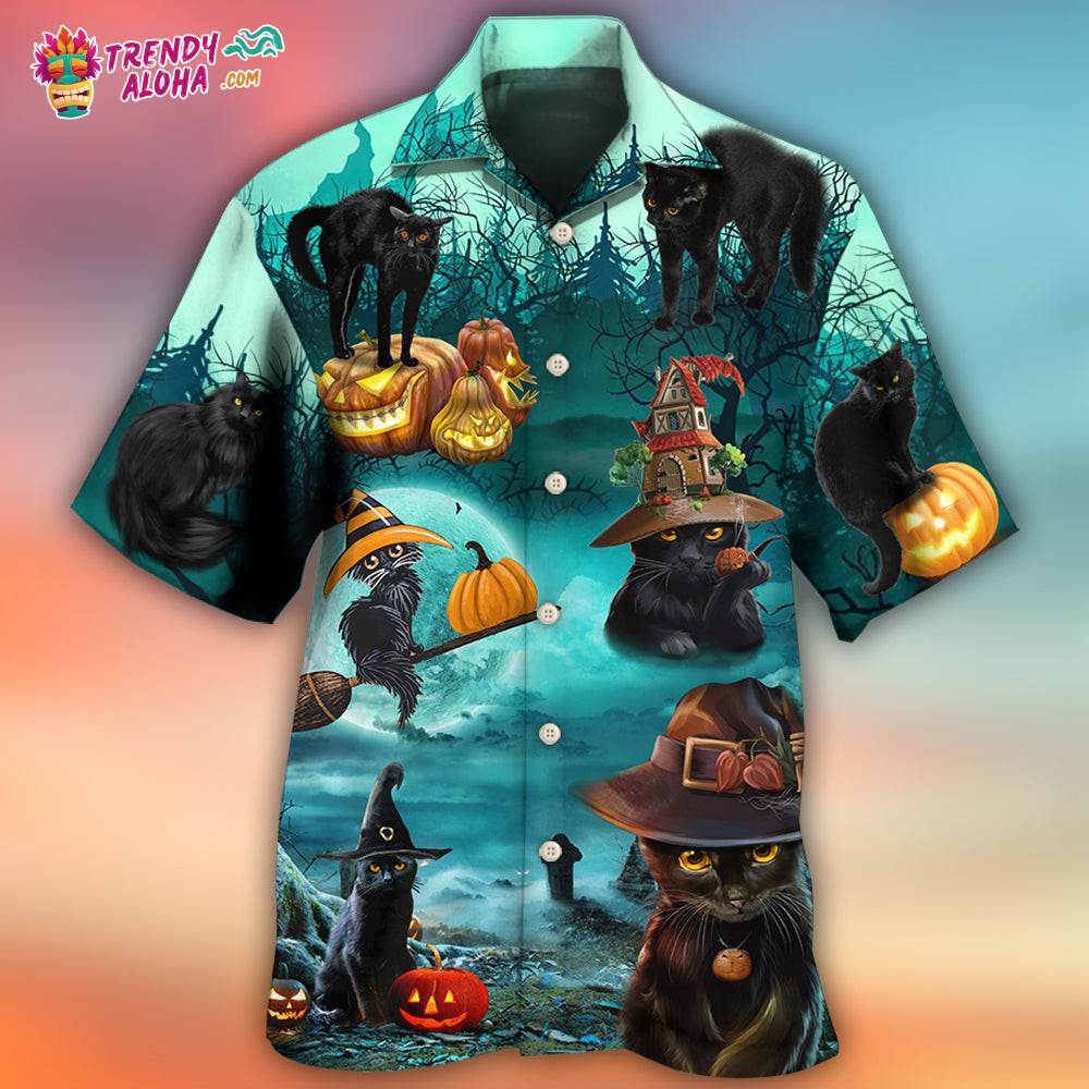Halloween Black Cat Pumpkin Scary Style Hawaiian Shirt – Trendy Aloha