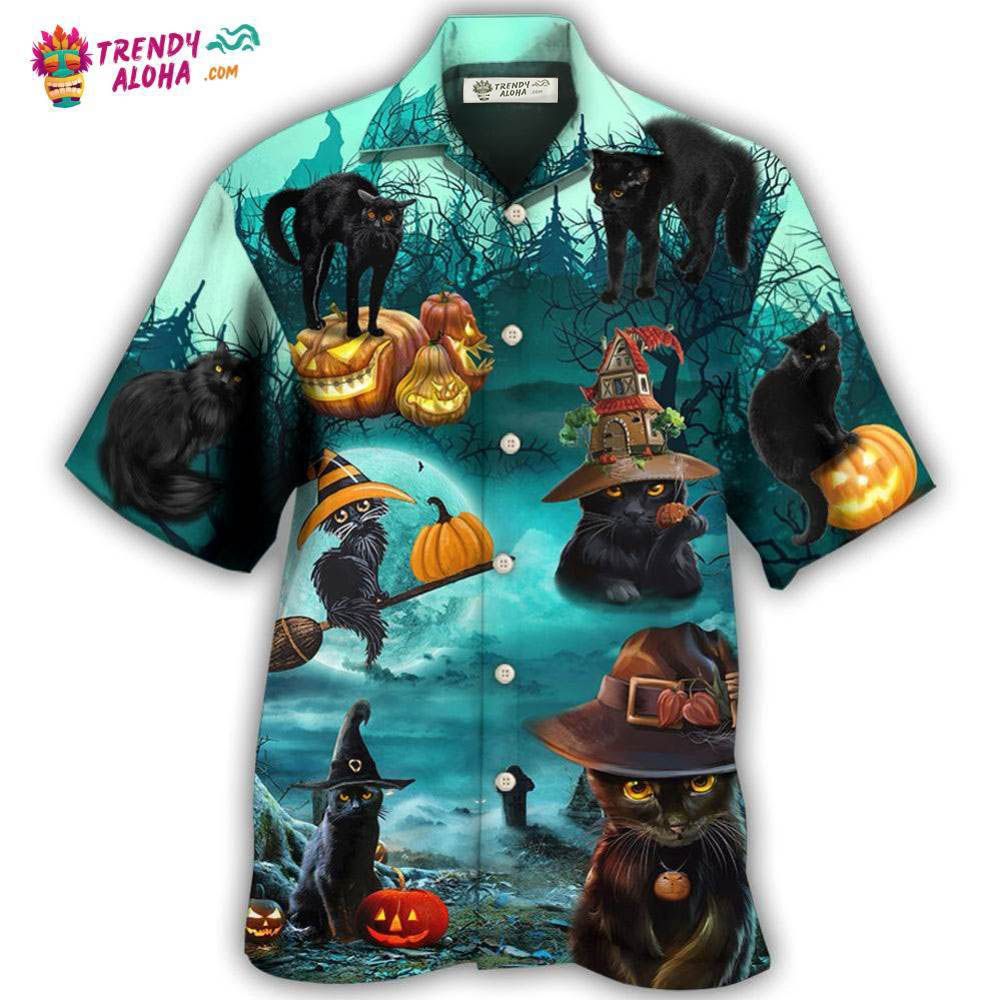 Halloween Black Cat Pumpkin Scary Style Hawaiian Shirt – Trendy Aloha