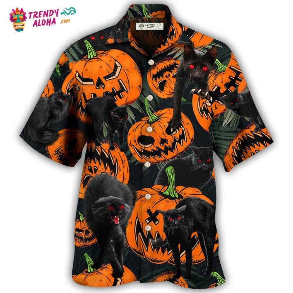 Halloween Black Cat Pumpkin Scary Tropical Hawaiian Shirt – Trendy Aloha