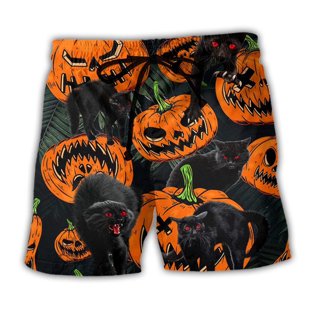 Halloween Black Cat Pumpkin Scary Tropical Trendy Aloha Hawaiian Beach Shorts Halloween Black Cat Pumpkin Scary Tropical Trendy Aloha Hawaiian Beach Shorts