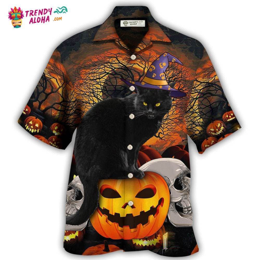 Halloween Black Cat Scary Pumpkin Hawaiian Shirt – Trendy Aloha