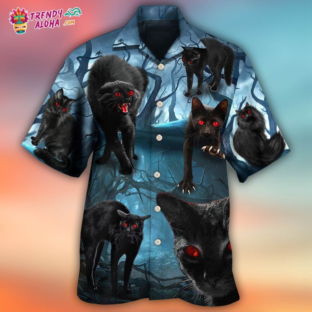 Halloween Black Cat Scary Style Hawaiian Shirt – Trendy Aloha