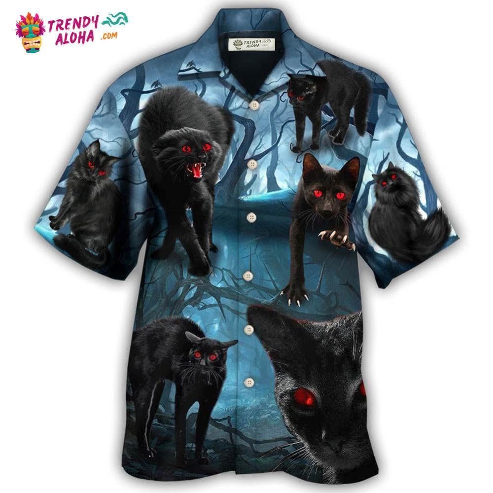 Halloween Black Cat Scary Style Hawaiian Shirt – Trendy Aloha