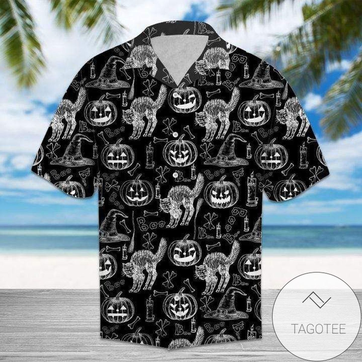 Halloween Black Cat Unisex Design Hawaiian Shirt Elegance Tropical Style