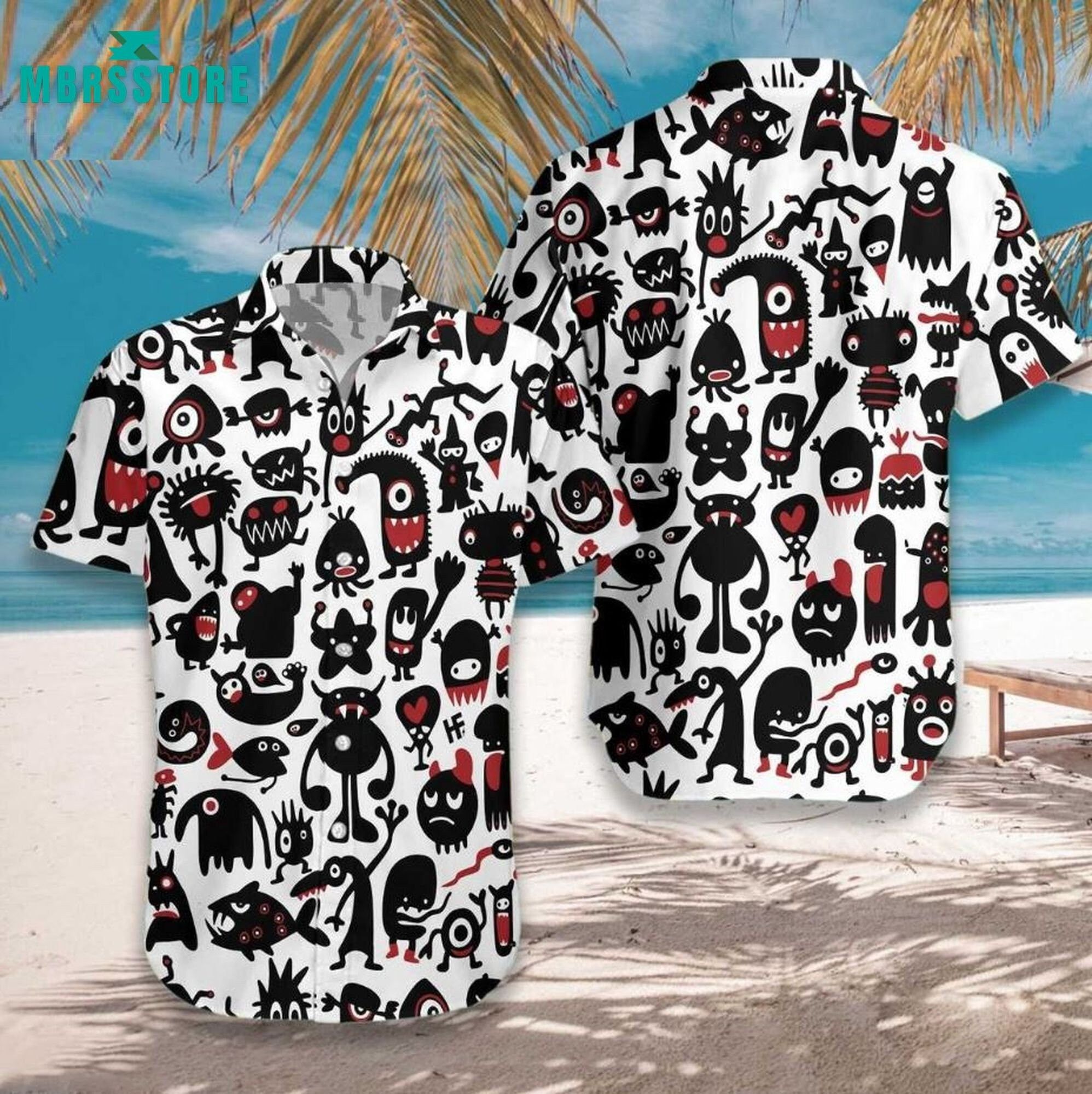 Halloween Black Monsters Come Alive in Hawaiian Shirt
