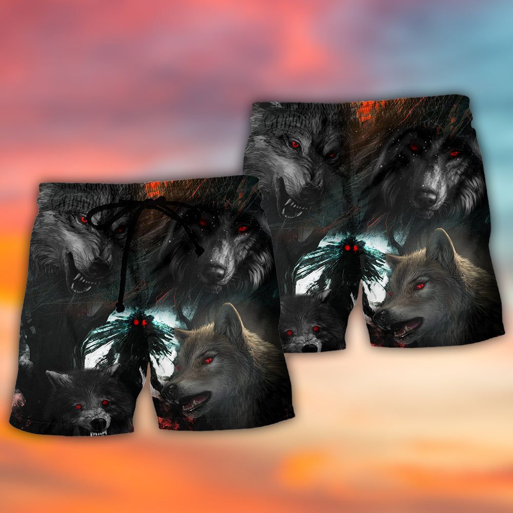 Halloween Black Wolf In The Dark Trendy Aloha Hawaiian Beach Shorts