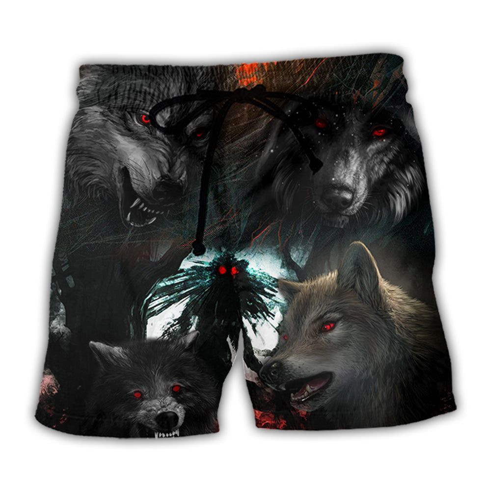 Halloween Black Wolf In The Dark Trendy Aloha Hawaiian Beach Shorts
