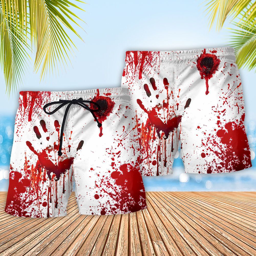 Halloween Blood They’ll Never Find You Trendy Aloha Hawaiian Beach Shorts