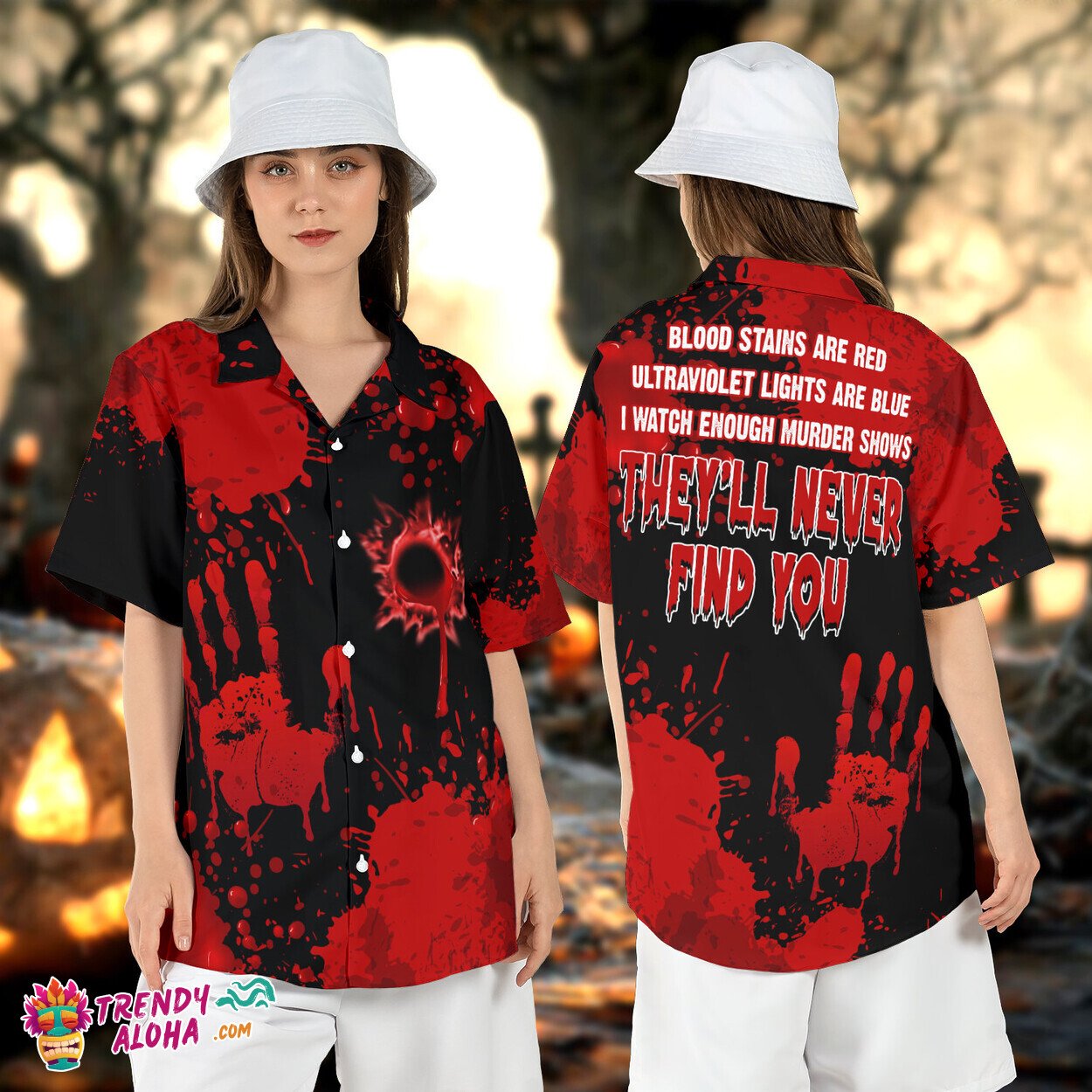 Halloween Bloody Night They’ll Never Find You Scary Aloha Shirt