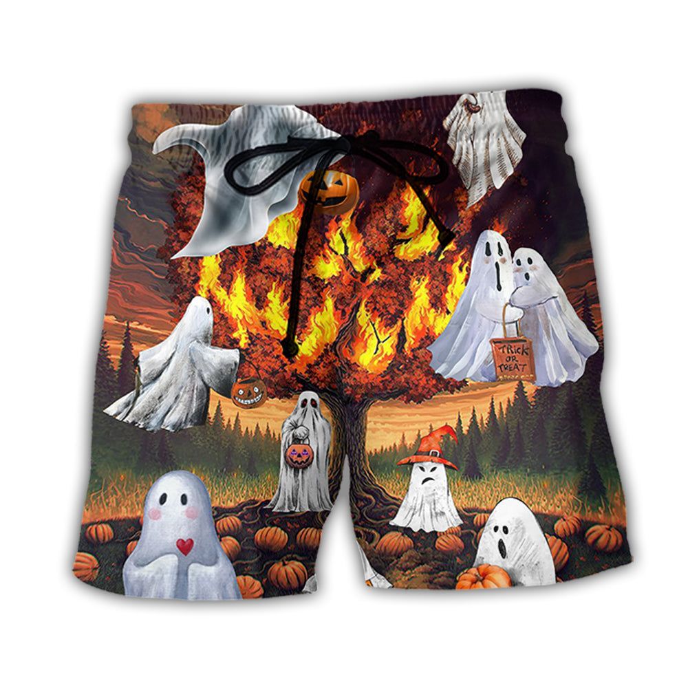 Halloween Boo Pumpkin Burning Scary Trendy Aloha Hawaiian Beach Shorts