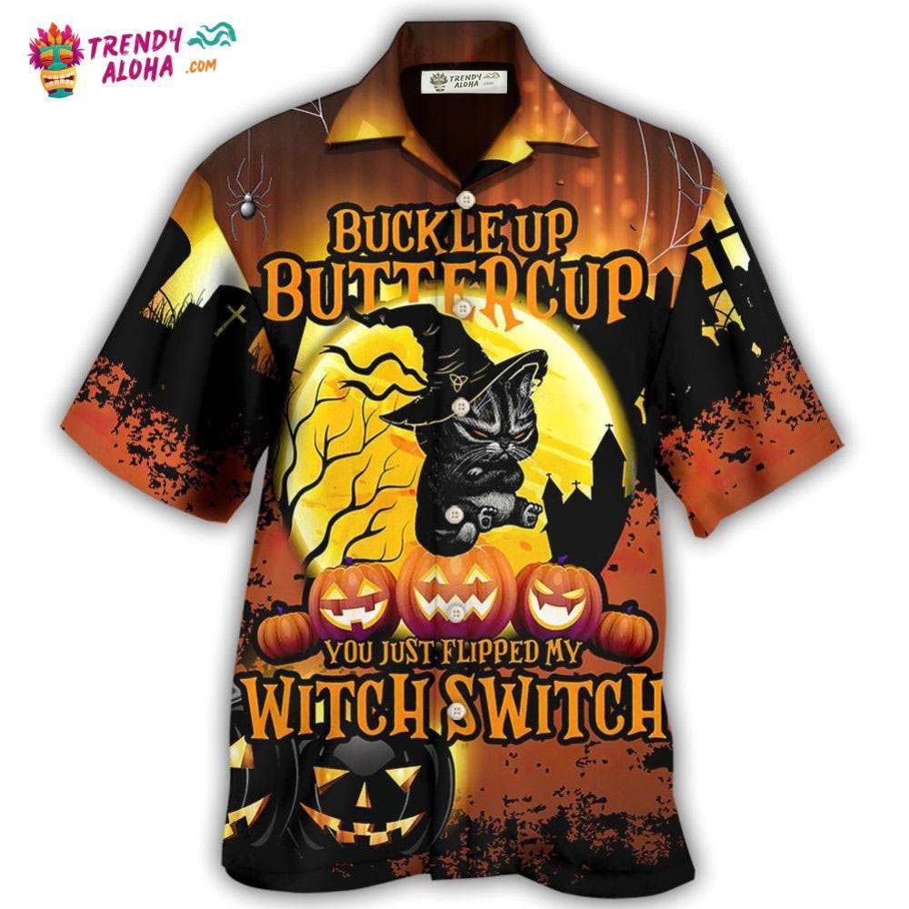 Halloween Cat Buckle Up Buttercup Hawaiian Shirt – Trendy Aloha Halloween Cat Buckle Up Buttercup Hawaiian Shirt – Trendy Aloha