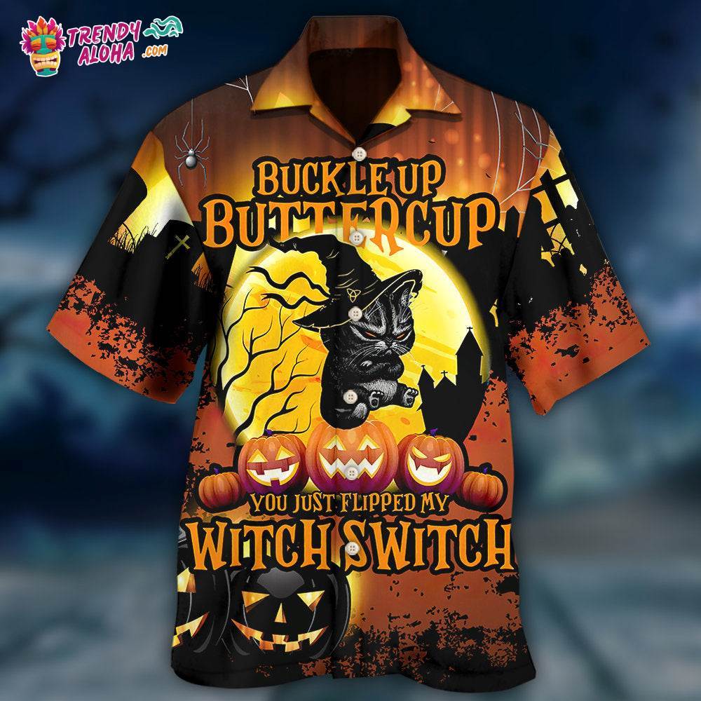 Halloween Cat Buckle Up Buttercup Hawaiian Shirt – Trendy Aloha