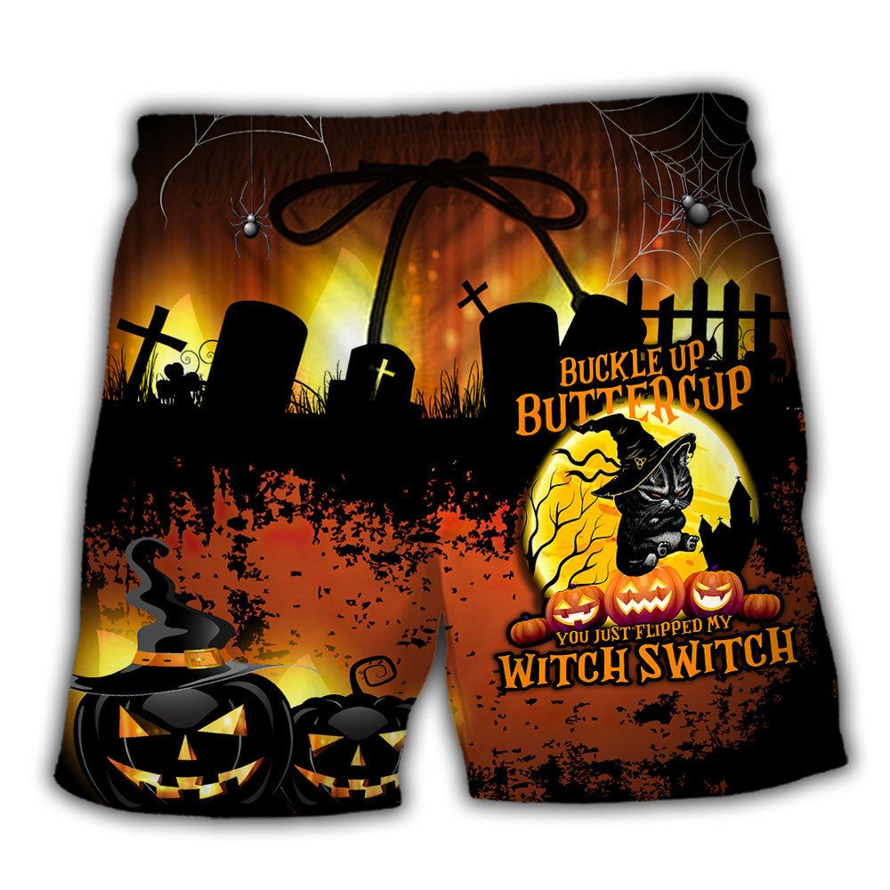 Halloween Cat Buckle Up Buttercup Trendy Aloha Hawaiian Beach Shorts