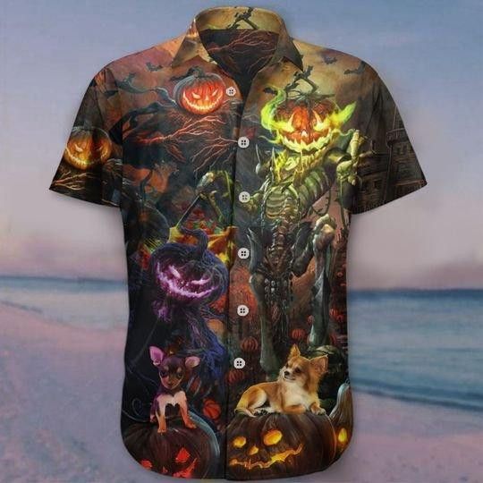 Halloween Chihuahua as Pumpkin King Hawaiian Shirt Trendy Aloha
