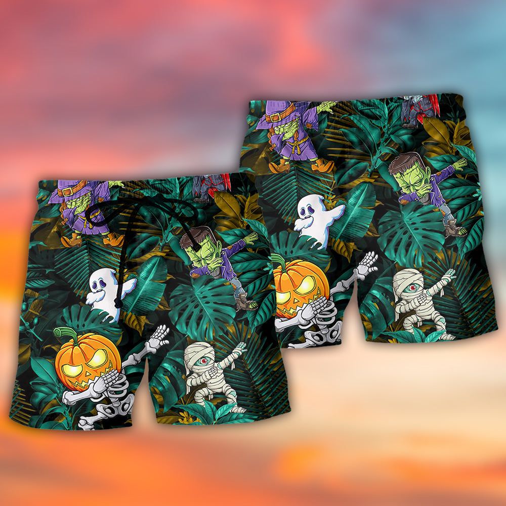 Halloween Dabbing Skeleton Zombie Style Trendy Aloha Hawaiian Beach Shorts