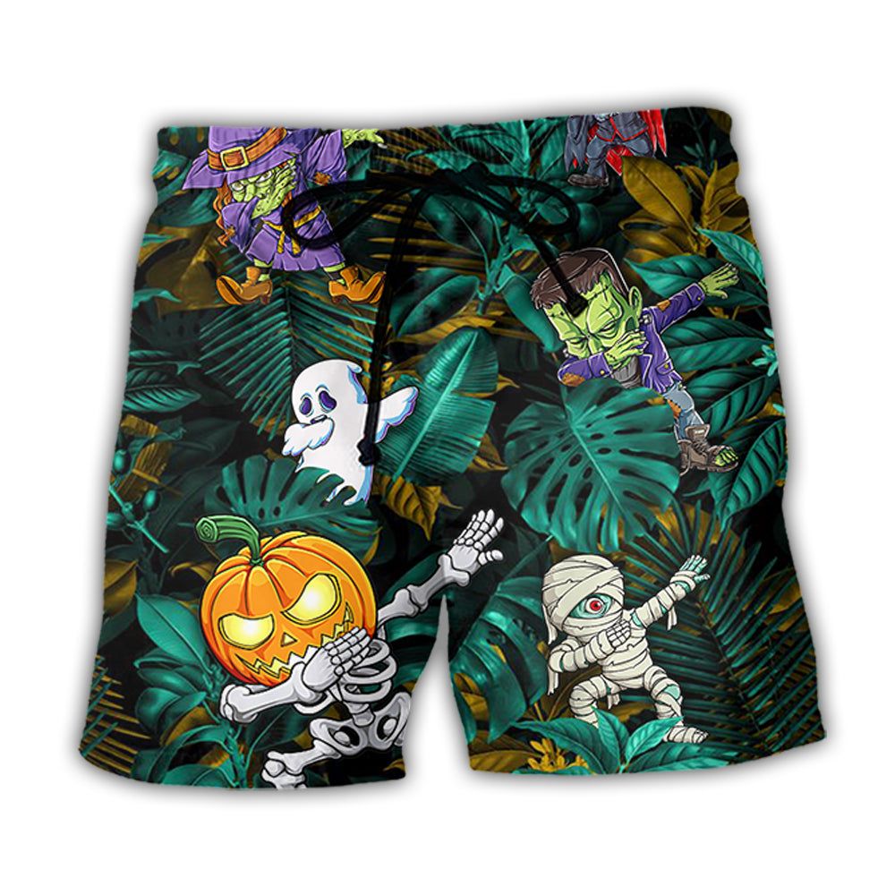 Halloween Dabbing Skeleton Zombie Style Trendy Aloha Hawaiian Beach Shorts